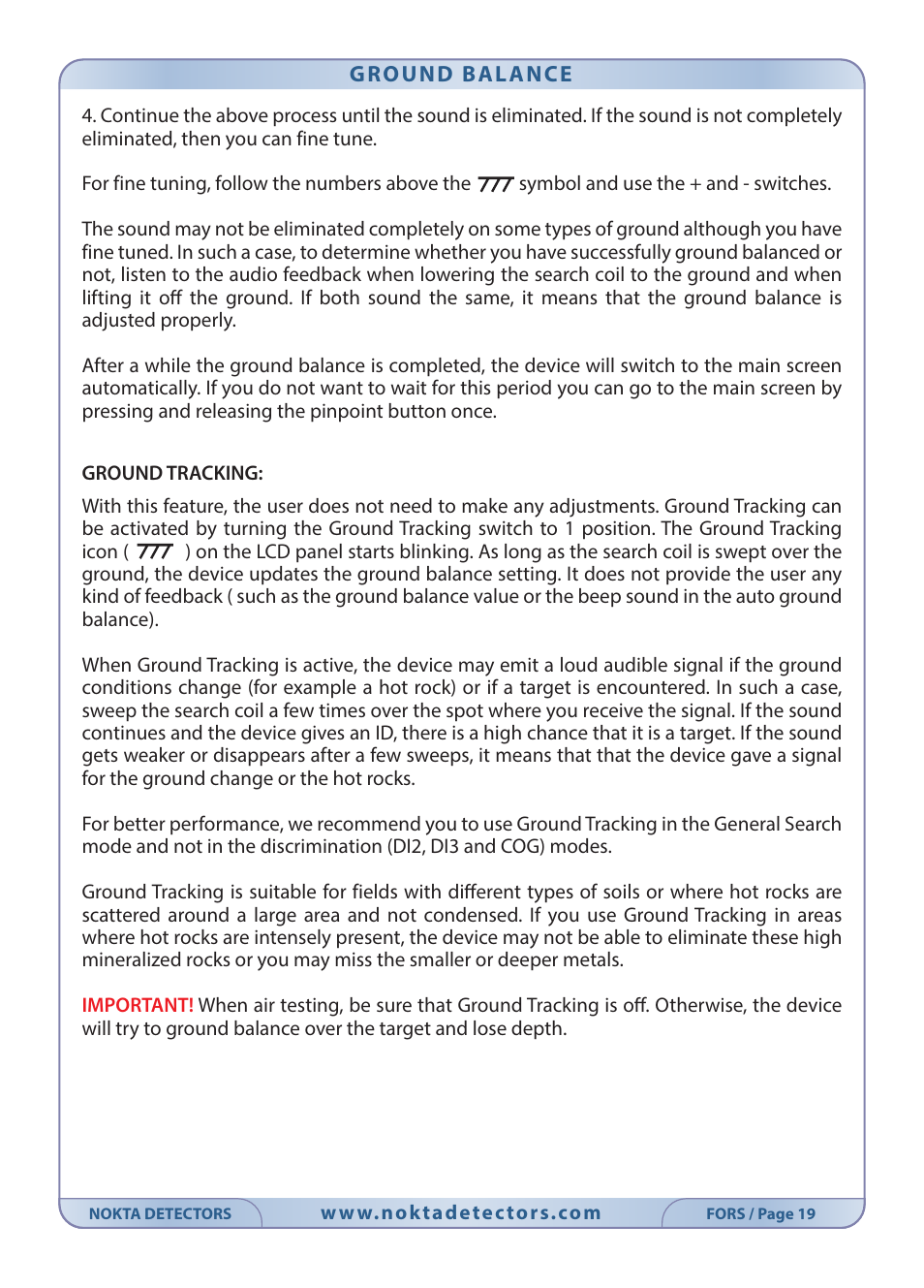 Nokta detectors Fors Tech User Manual | Page 21 / 32