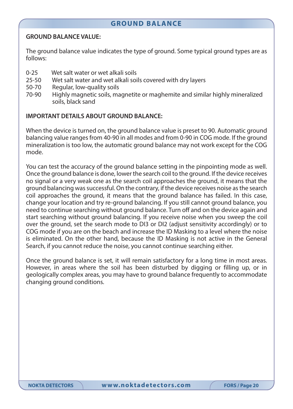 Nokta detectors Fors Tech User Manual | Page 22 / 32