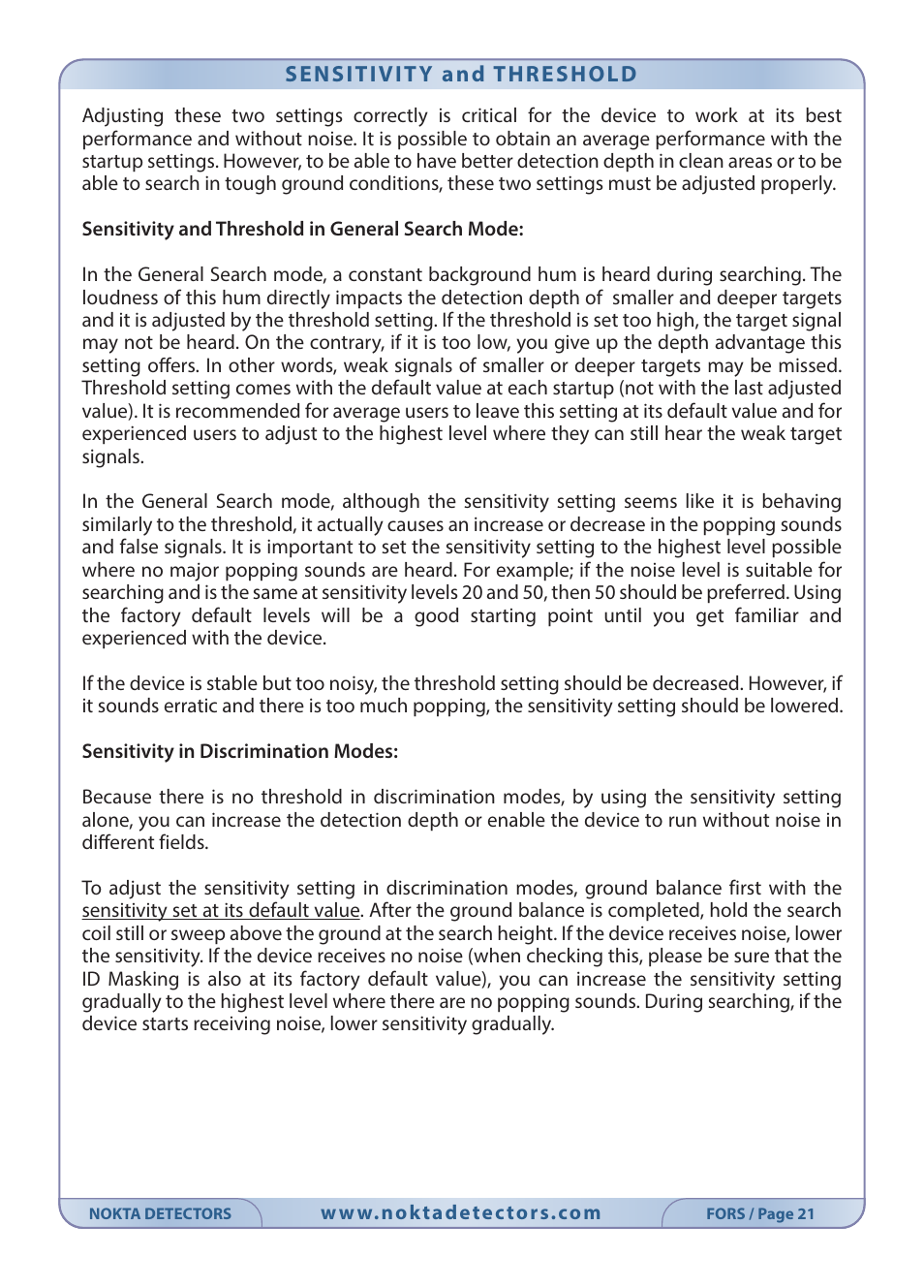 Nokta detectors Fors Tech User Manual | Page 23 / 32