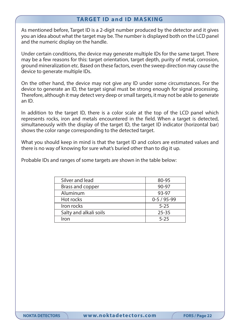 Nokta detectors Fors Tech User Manual | Page 24 / 32