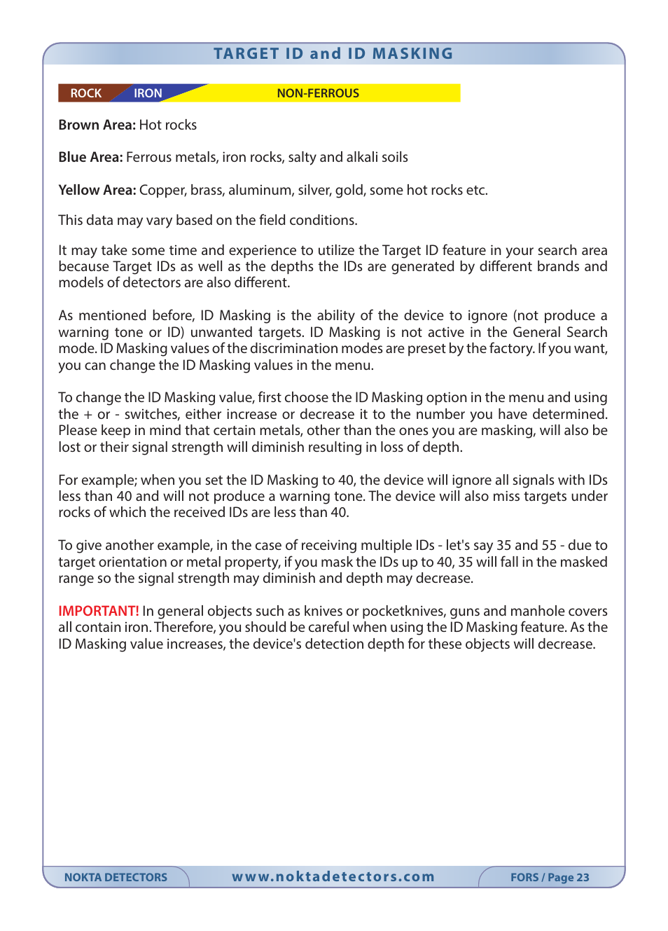 Nokta detectors Fors Tech User Manual | Page 25 / 32