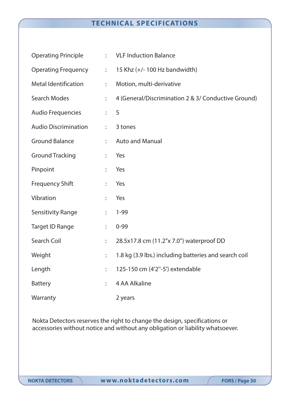 Nokta detectors Fors Tech User Manual | Page 32 / 32