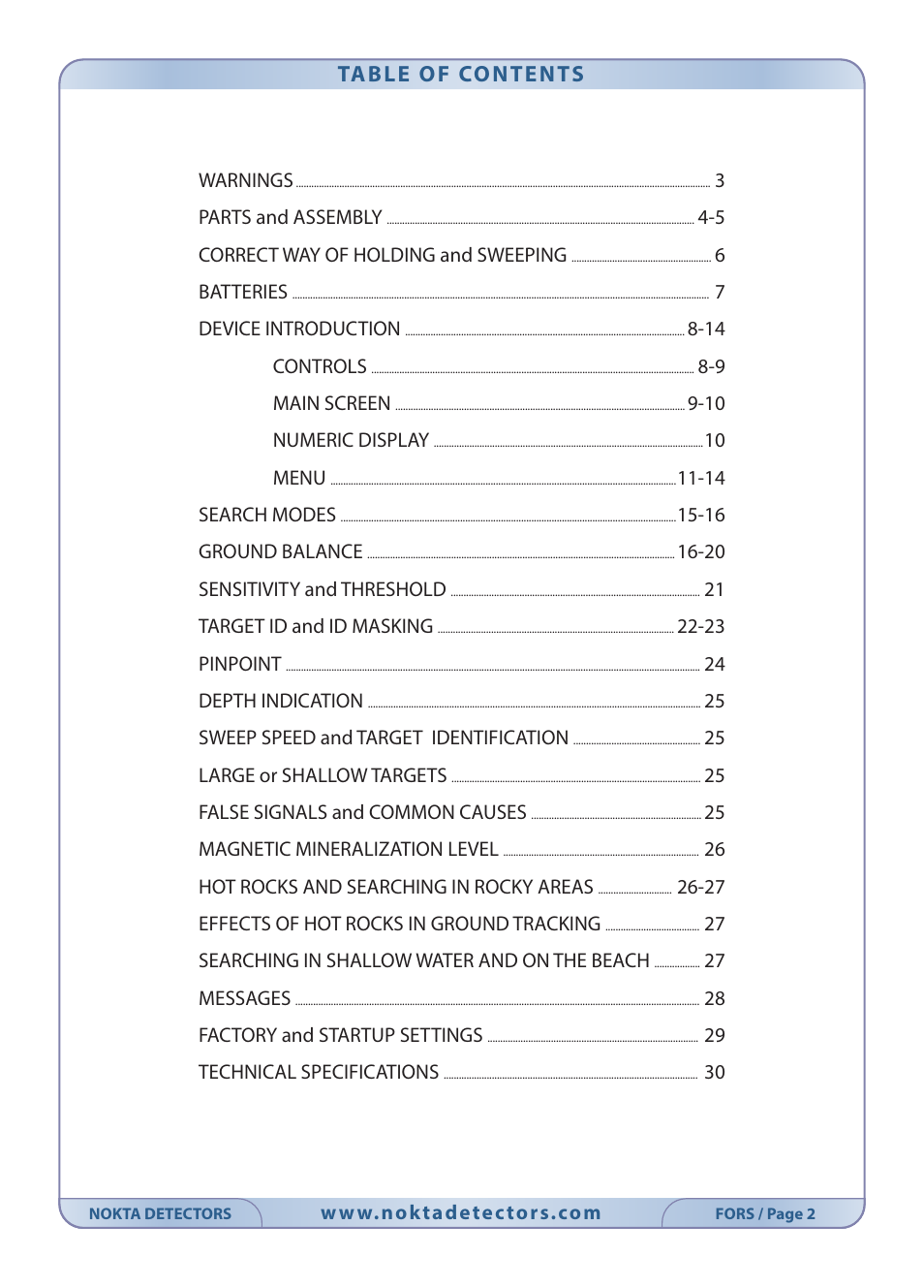 Nokta detectors Fors Tech User Manual | Page 4 / 32