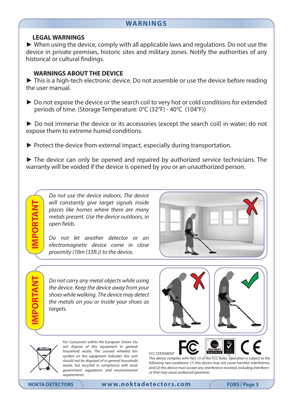 Import ant import ant, Warnings | Nokta detectors Fors Tech User Manual | Page 5 / 32