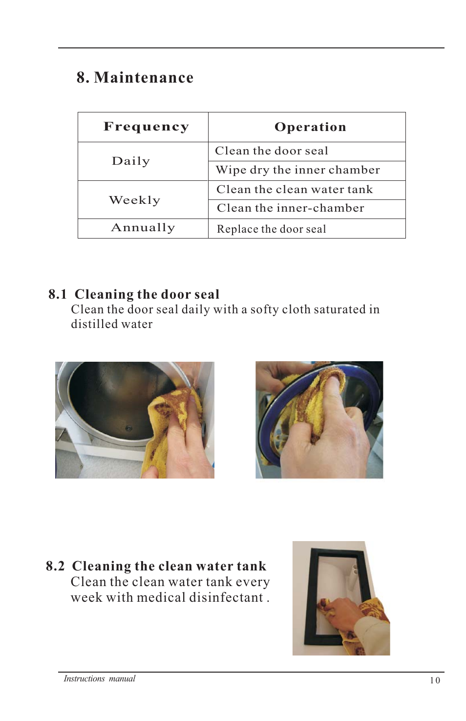 Draining the water tanks, Maintenance, 1 cleaning the door seal | Nova-Tech B4000-M User Manual | Page 13 / 23