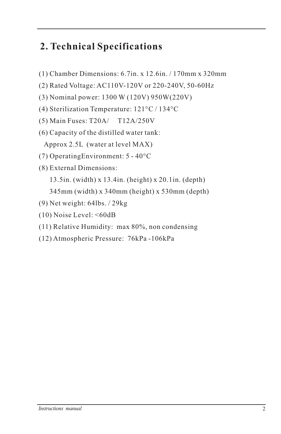 Technical specifications, Appendix 2, Diagram: sterilization programs | Pressure psi | Nova-Tech B4000-M User Manual | Page 5 / 23