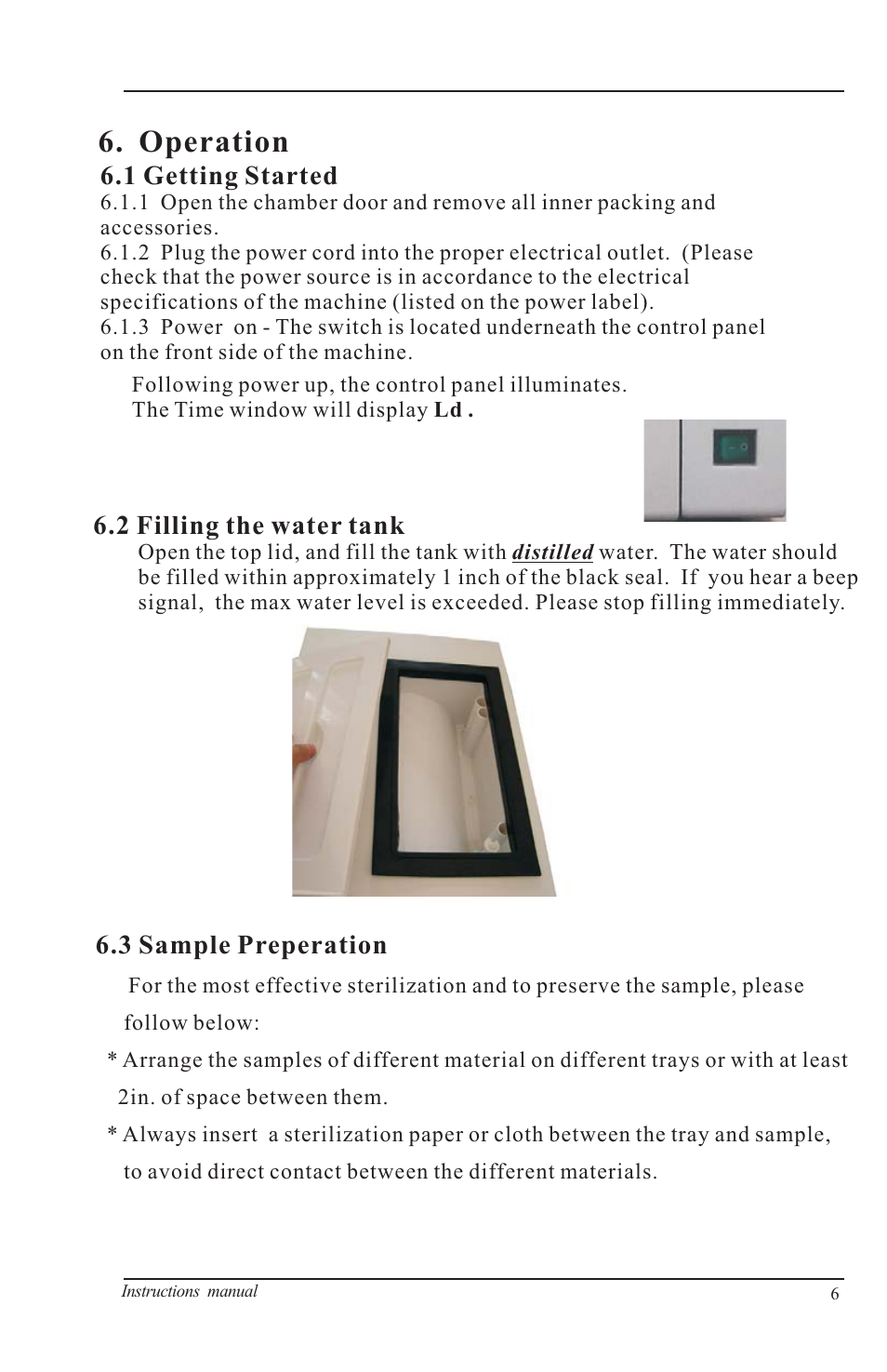 Operation, 9 transport and storage, 1 getting started | 2 filling the water tank, 3 sample preperation, 6 replacing the power fuse | Nova-Tech B4000-M User Manual | Page 9 / 23