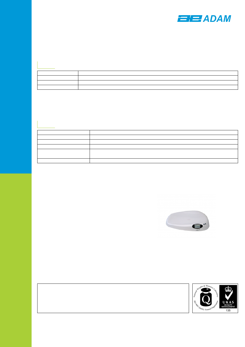 Technical specifications, General specifications | Nova-Tech MXB Baby User Manual | Page 2 / 2