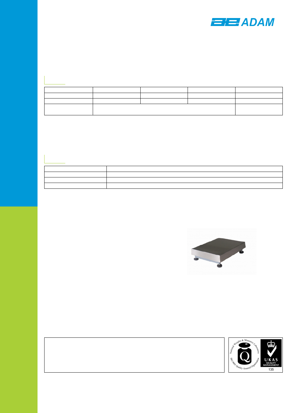 Technical specifications, General specifications | Nova-Tech GF Platforms User Manual | Page 2 / 2
