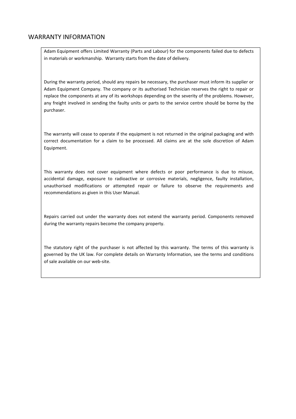 Warranty information | Nova-Tech GKa Indicator User Manual | Page 62 / 68