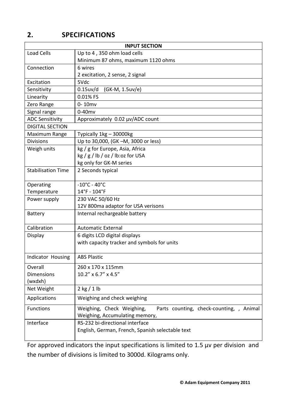 Specifications | Nova-Tech GKa Indicator User Manual | Page 7 / 68