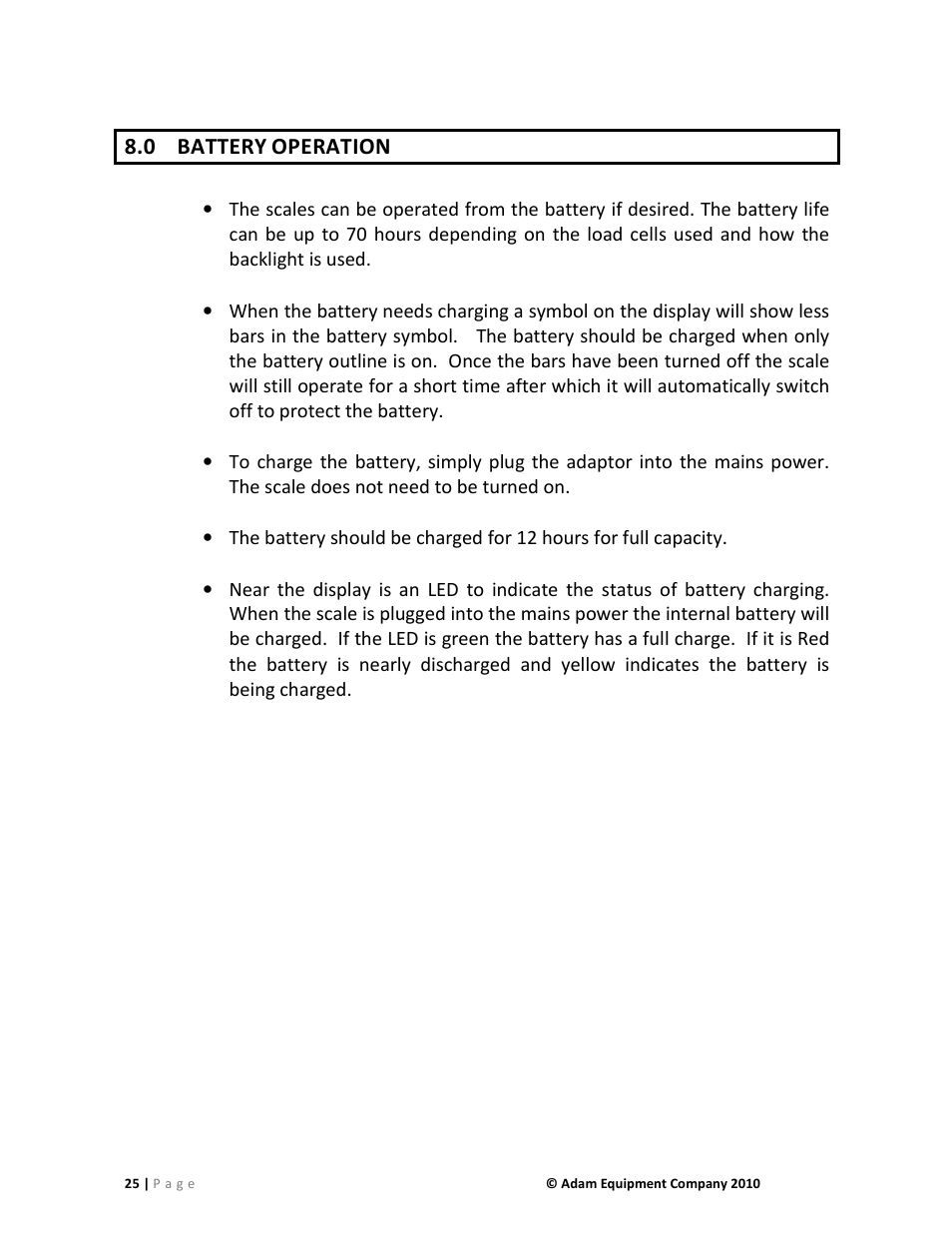 0 battery, Operation | Nova-Tech AE402 Indicator User Manual | Page 27 / 44