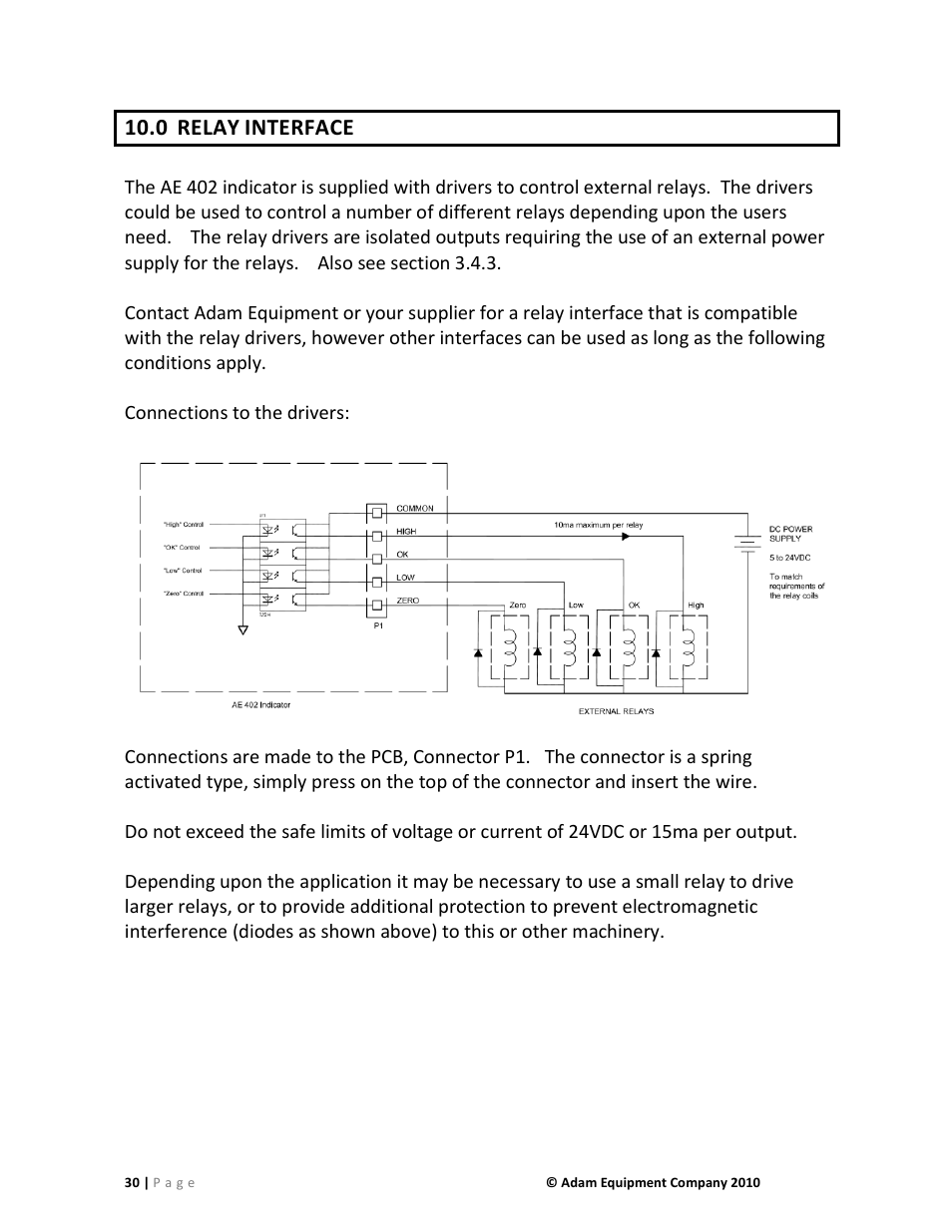 0 relay, Interface | Nova-Tech AE402 Indicator User Manual | Page 32 / 44