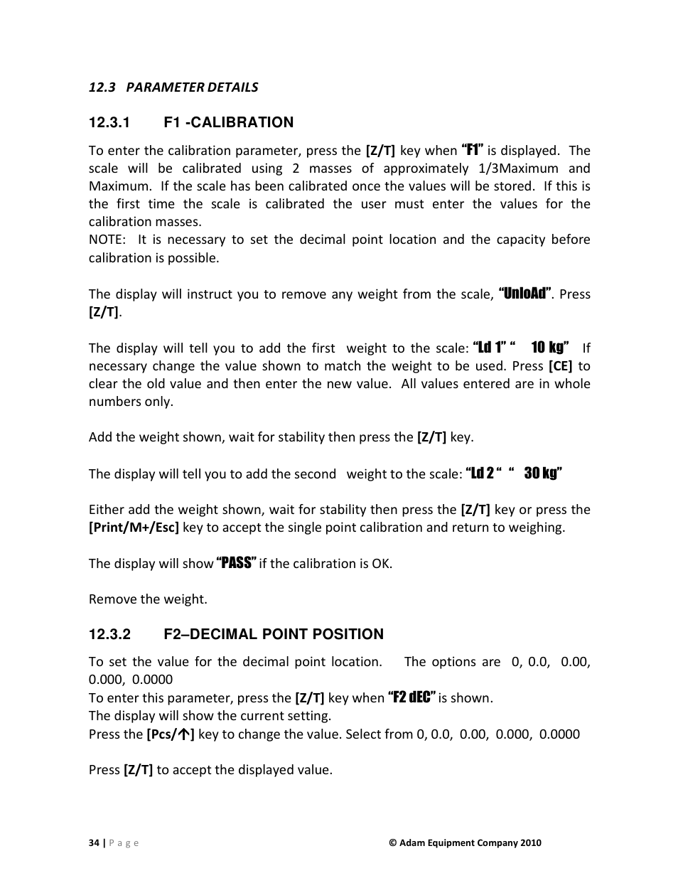 Parameter, Details, 1 f1 -calibration | Nova-Tech AE402 Indicator User Manual | Page 36 / 44