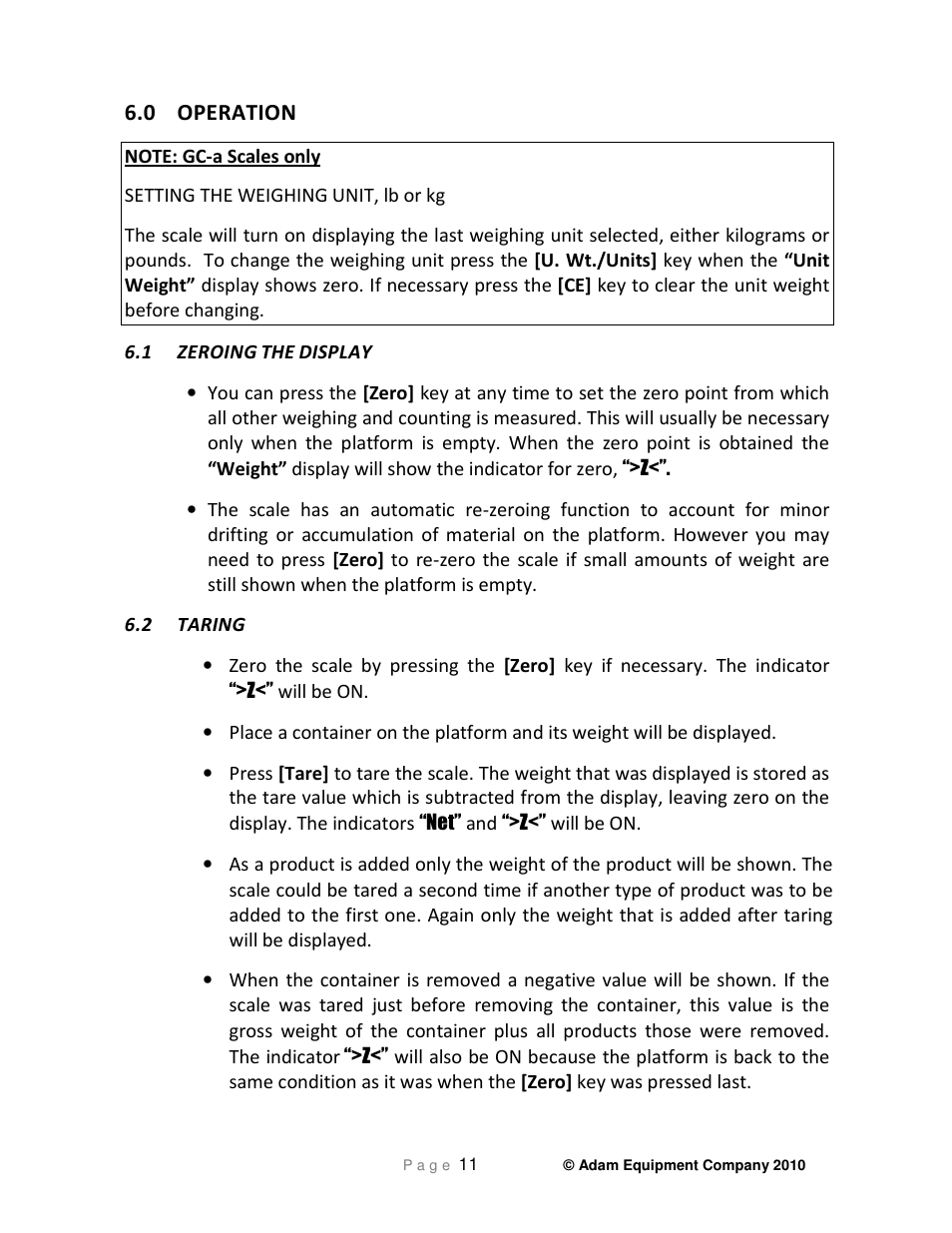 0 operation | Nova-Tech GC Indicator User Manual | Page 13 / 44