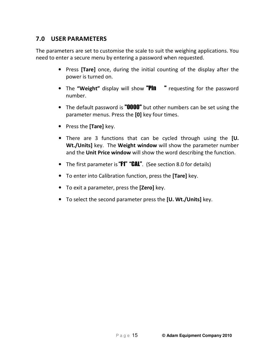 0 user, Parameters | Nova-Tech GC Indicator User Manual | Page 17 / 44