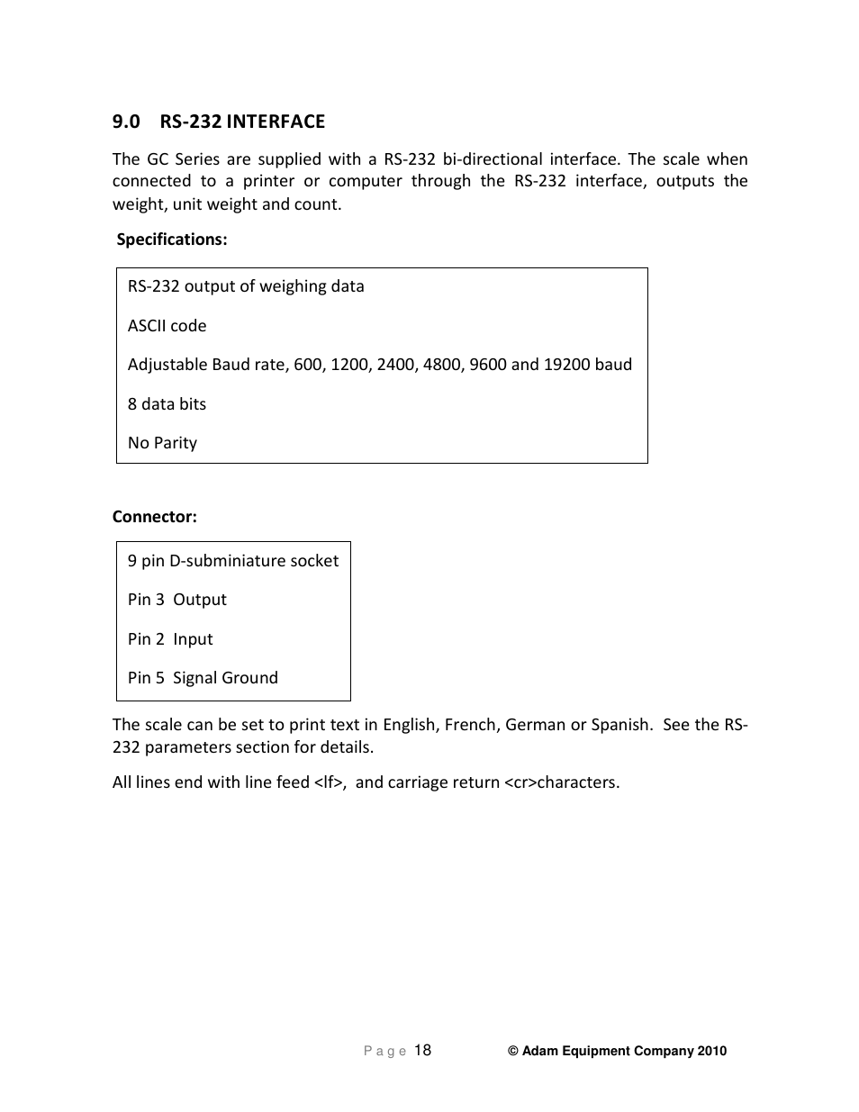 0 rs-232, Interface | Nova-Tech GC Indicator User Manual | Page 20 / 44