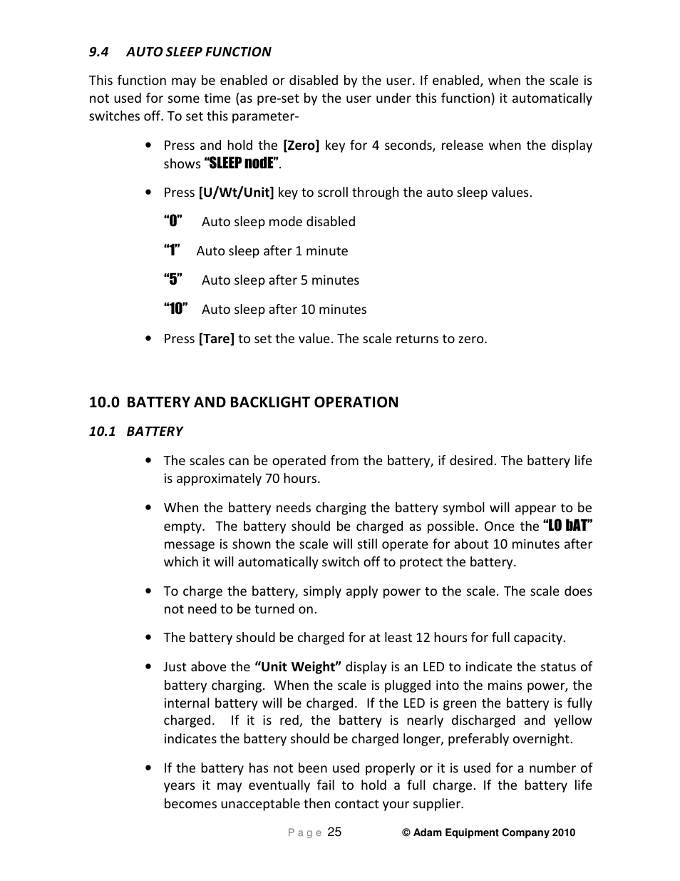 0 battery, Backlight, Operation | Nova-Tech GC Indicator User Manual | Page 27 / 44