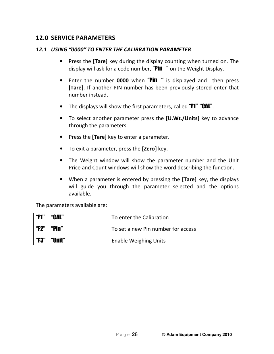 0 service, Parameters | Nova-Tech GC Indicator User Manual | Page 30 / 44