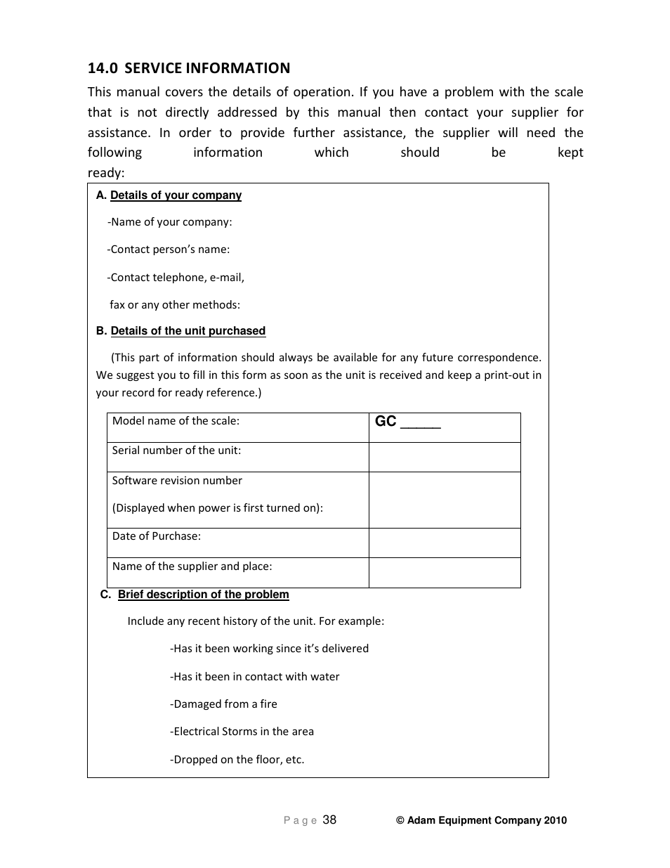 0 service, Information | Nova-Tech GC Indicator User Manual | Page 40 / 44