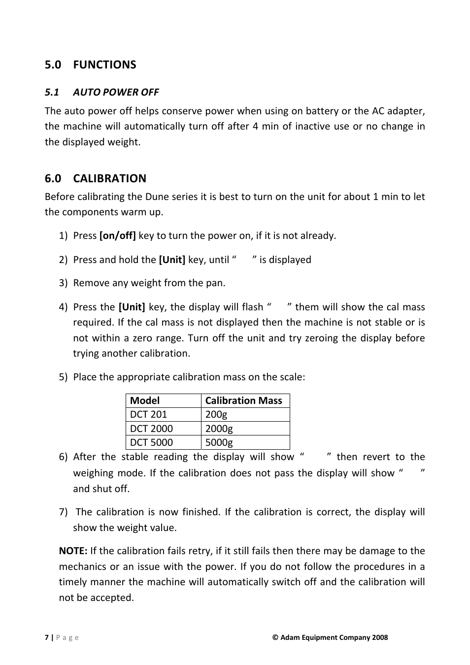 0 functions, 1 auto power off, 0 calibration | Functions, Auto power off, Calibration | Nova-Tech DCT Series User Manual | Page 7 / 12