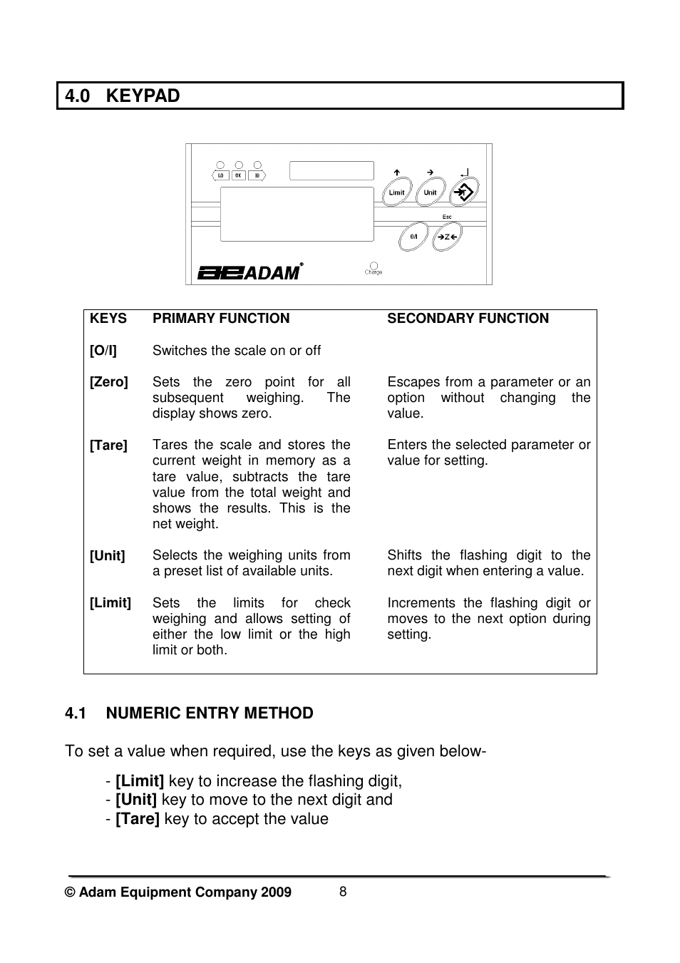 0 keypad | Nova-Tech WBW Series User Manual | Page 10 / 28