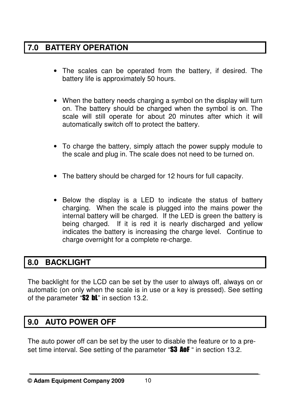 0 battery operation, 0 backlight, 0 auto power off | Nova-Tech WBW Series User Manual | Page 12 / 28