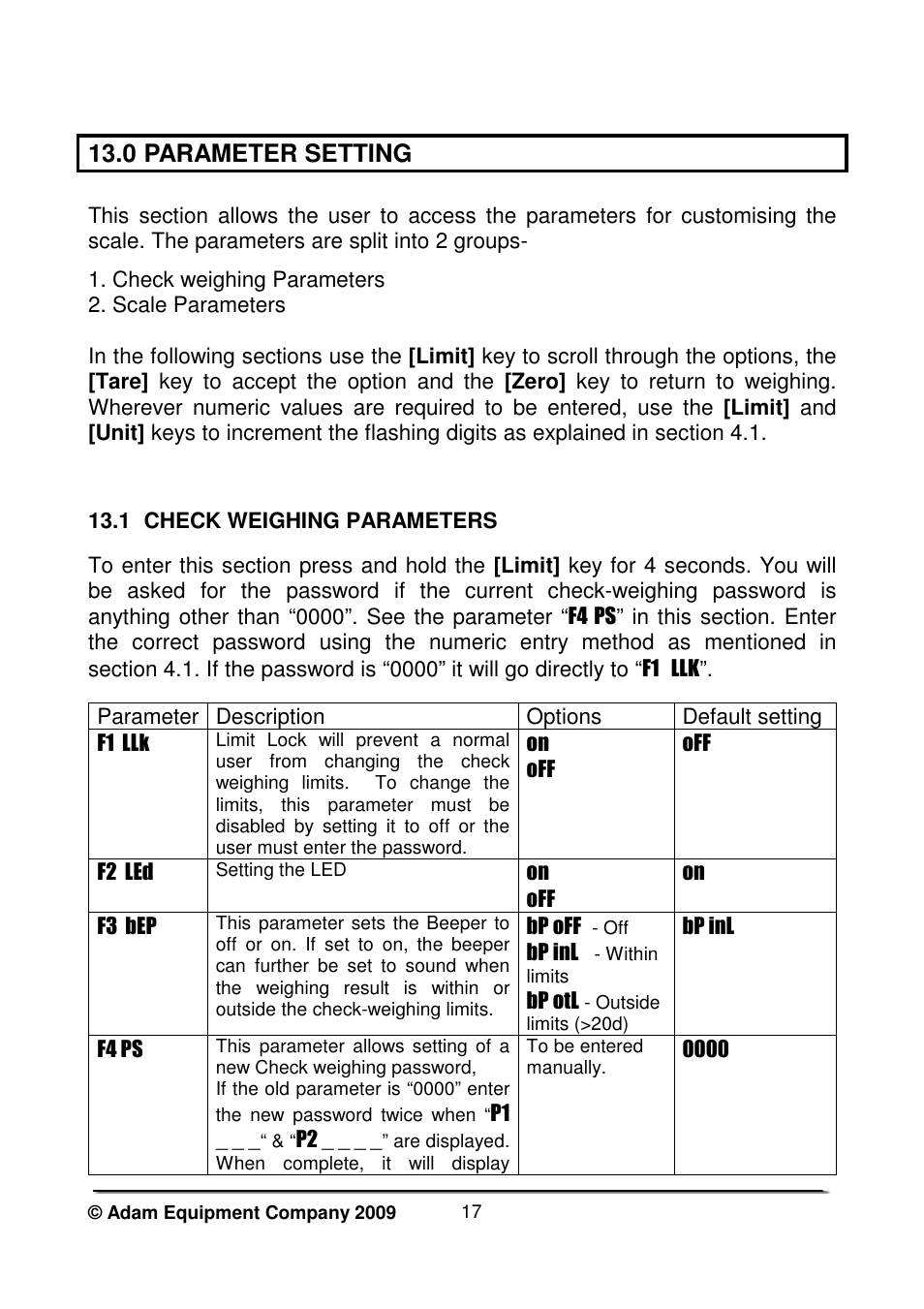 0 parameter setting | Nova-Tech WBW Series User Manual | Page 19 / 28