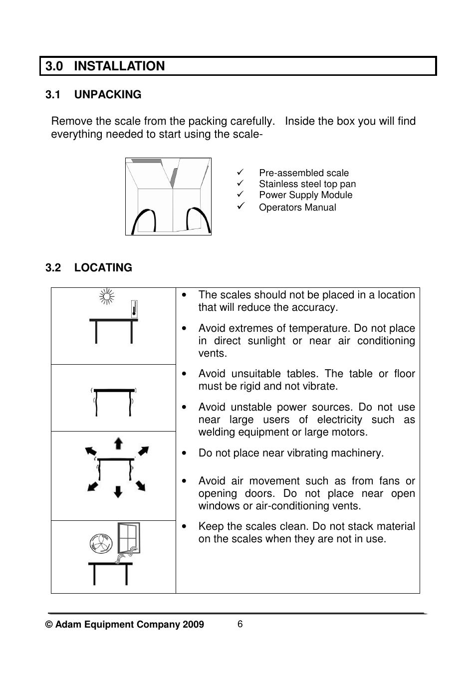 0 installation, 1 unpacking, 2 locating | Nova-Tech WBW Series User Manual | Page 8 / 28