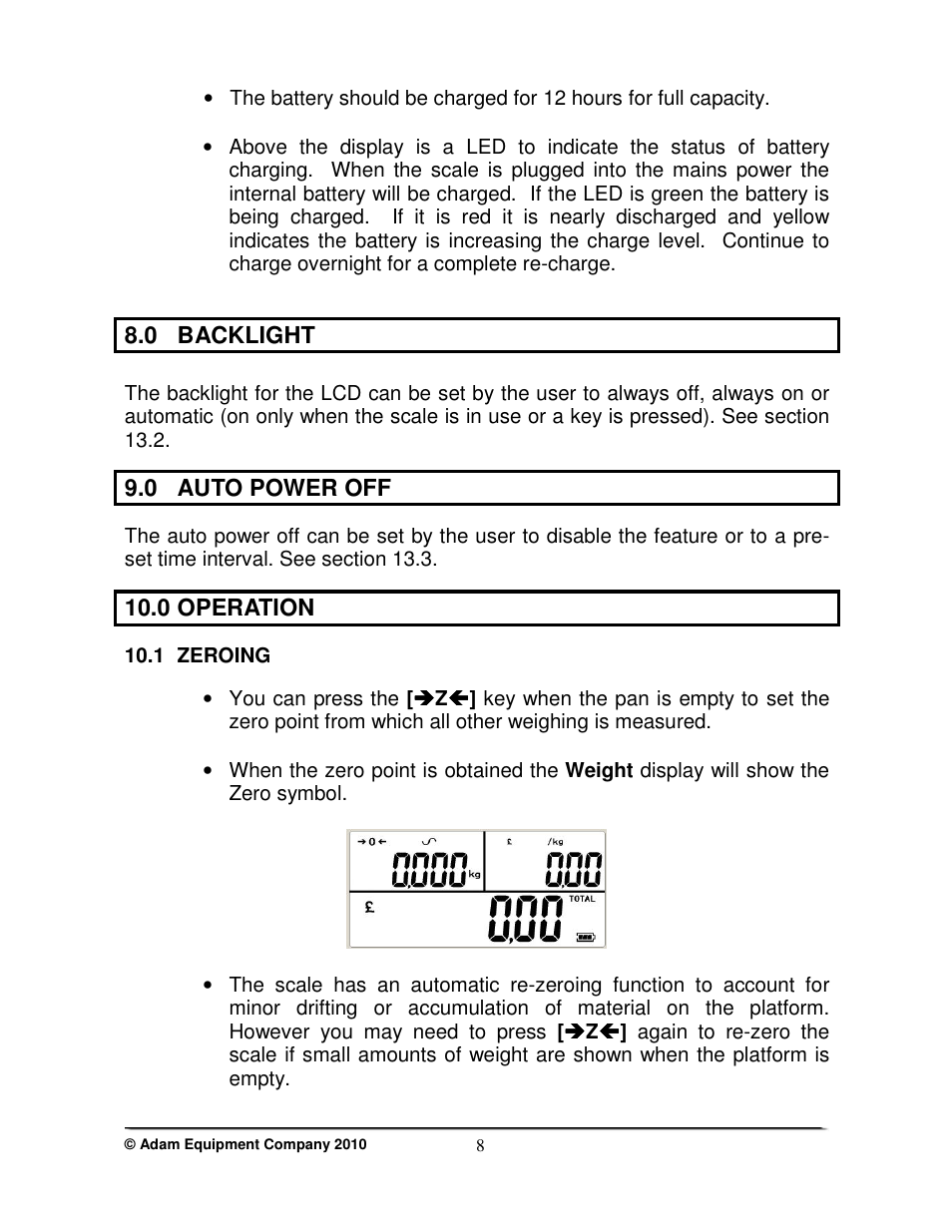 0 backlight, 0 auto power off, 0 operation | Nova-Tech WBZ..aM Series User Manual | Page 10 / 24