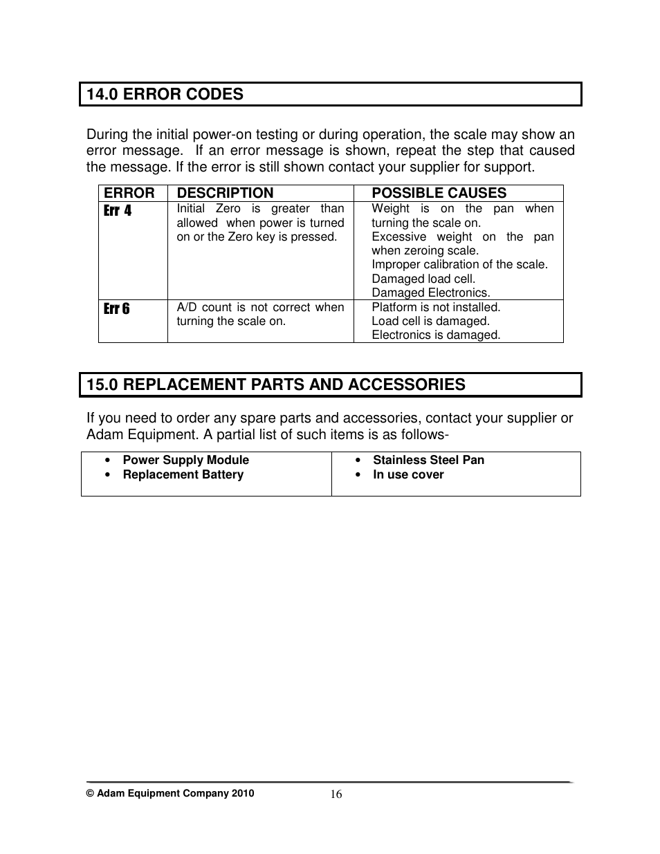 0 error codes, 0 replacement parts and accessories | Nova-Tech WBZ..aM Series User Manual | Page 18 / 24