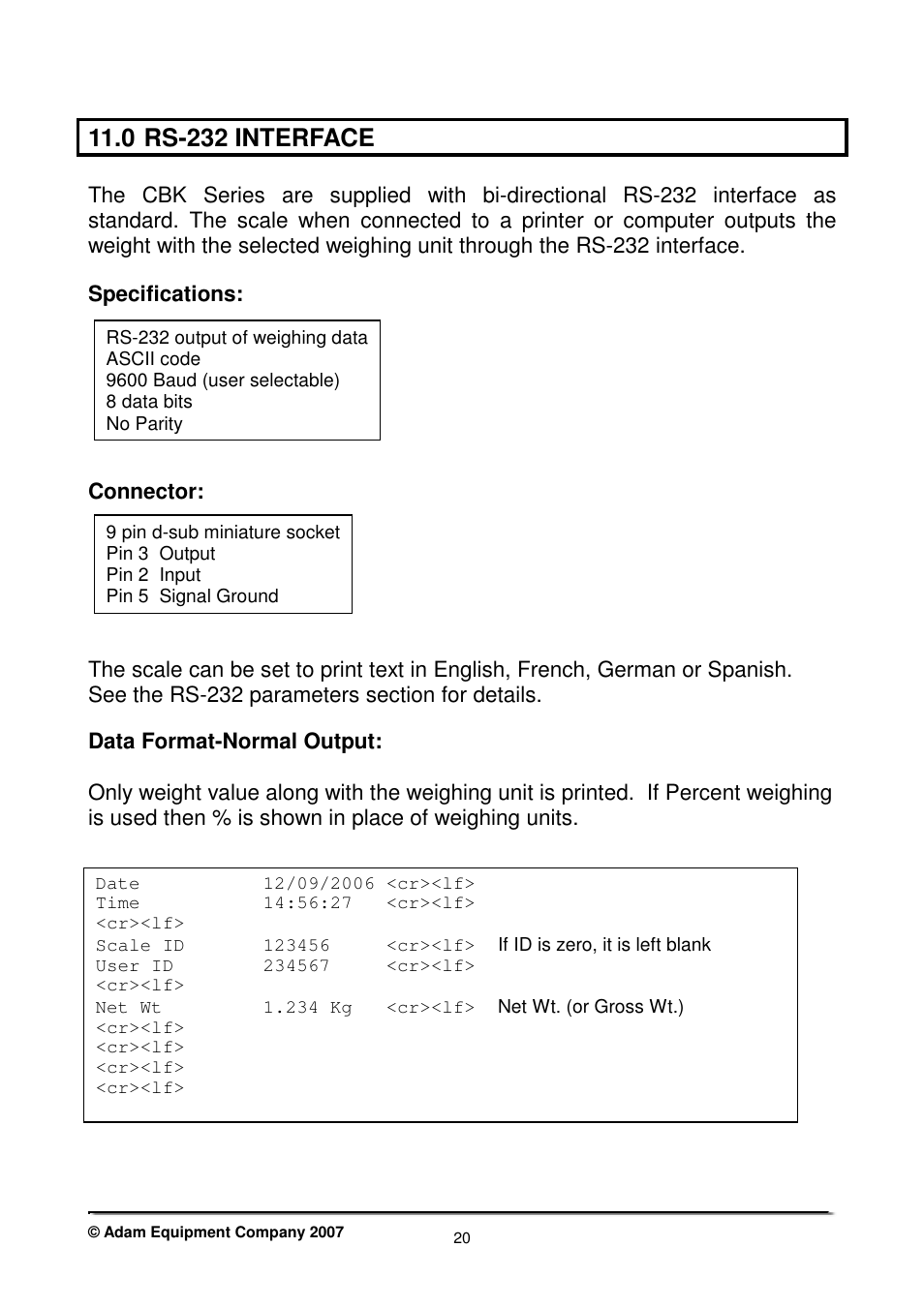 0 rs-232 interface | Nova-Tech CBK Series User Manual | Page 22 / 36