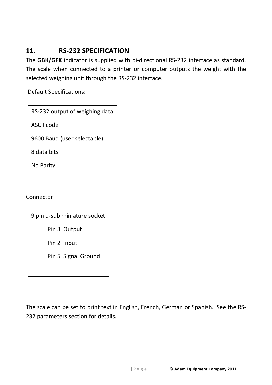 Rs-232 specification | Nova-Tech GFK Series User Manual | Page 36 / 68
