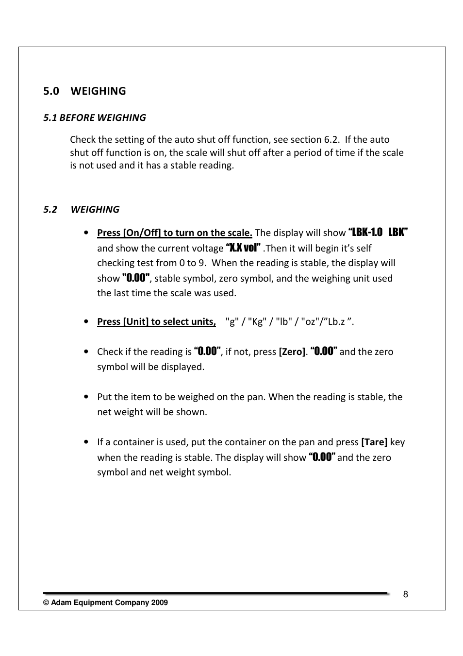 0 weighing | Nova-Tech LBK Series User Manual | Page 11 / 20