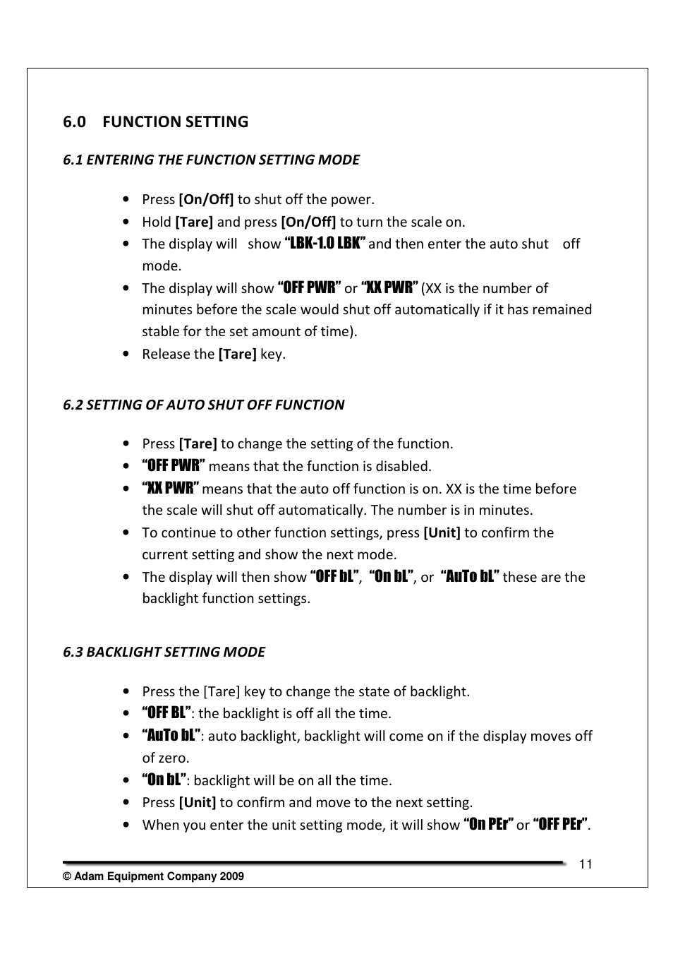 0 function, Setting | Nova-Tech LBK Series User Manual | Page 14 / 20