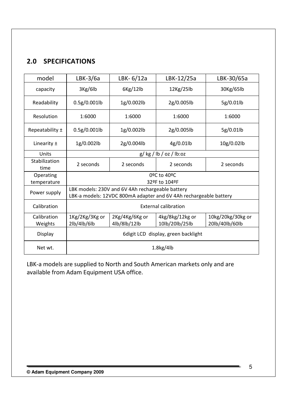 0 specifications | Nova-Tech LBK Series User Manual | Page 8 / 20