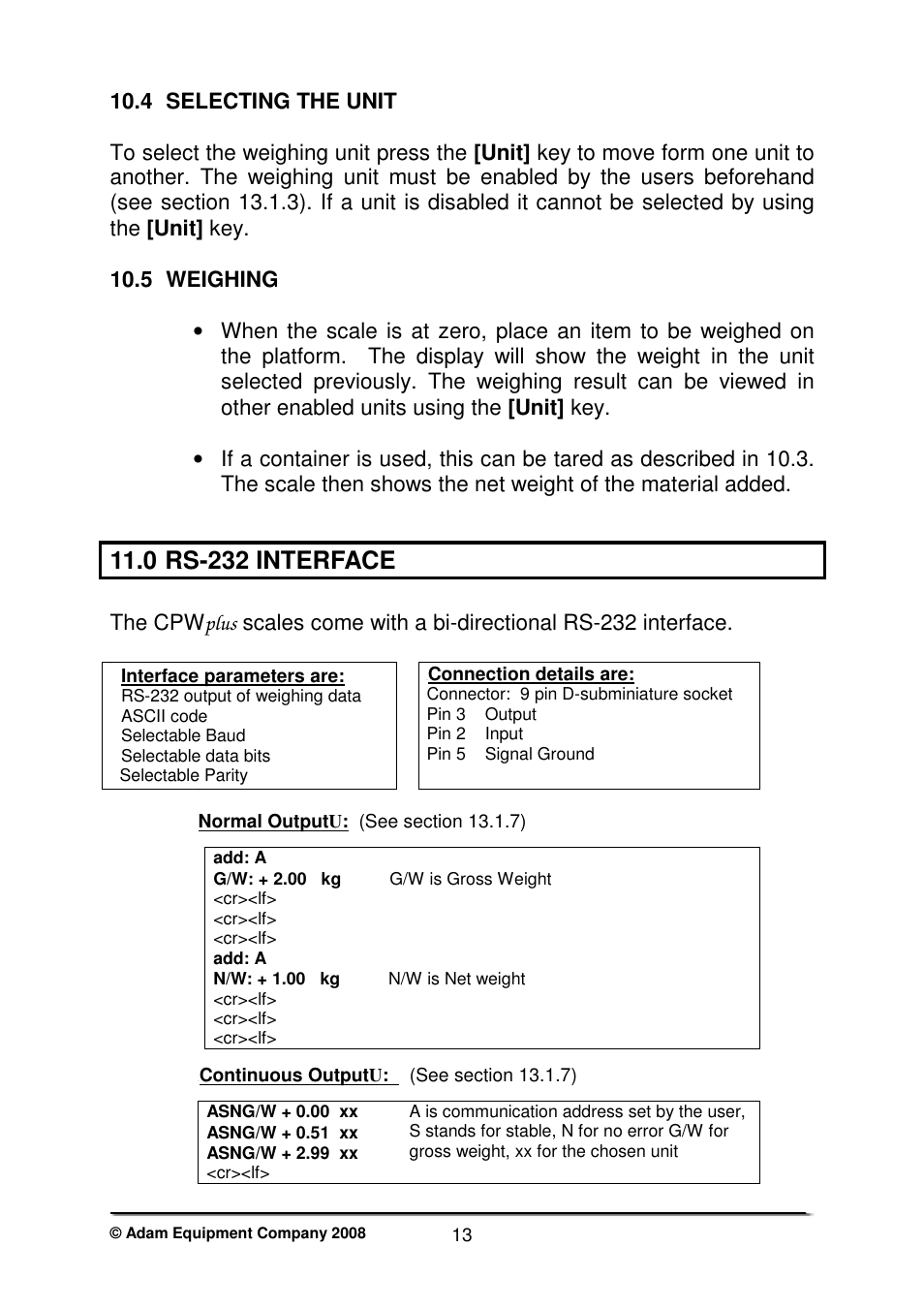 0 rs-232 interface | Nova-Tech CPWplus User Manual | Page 15 / 32