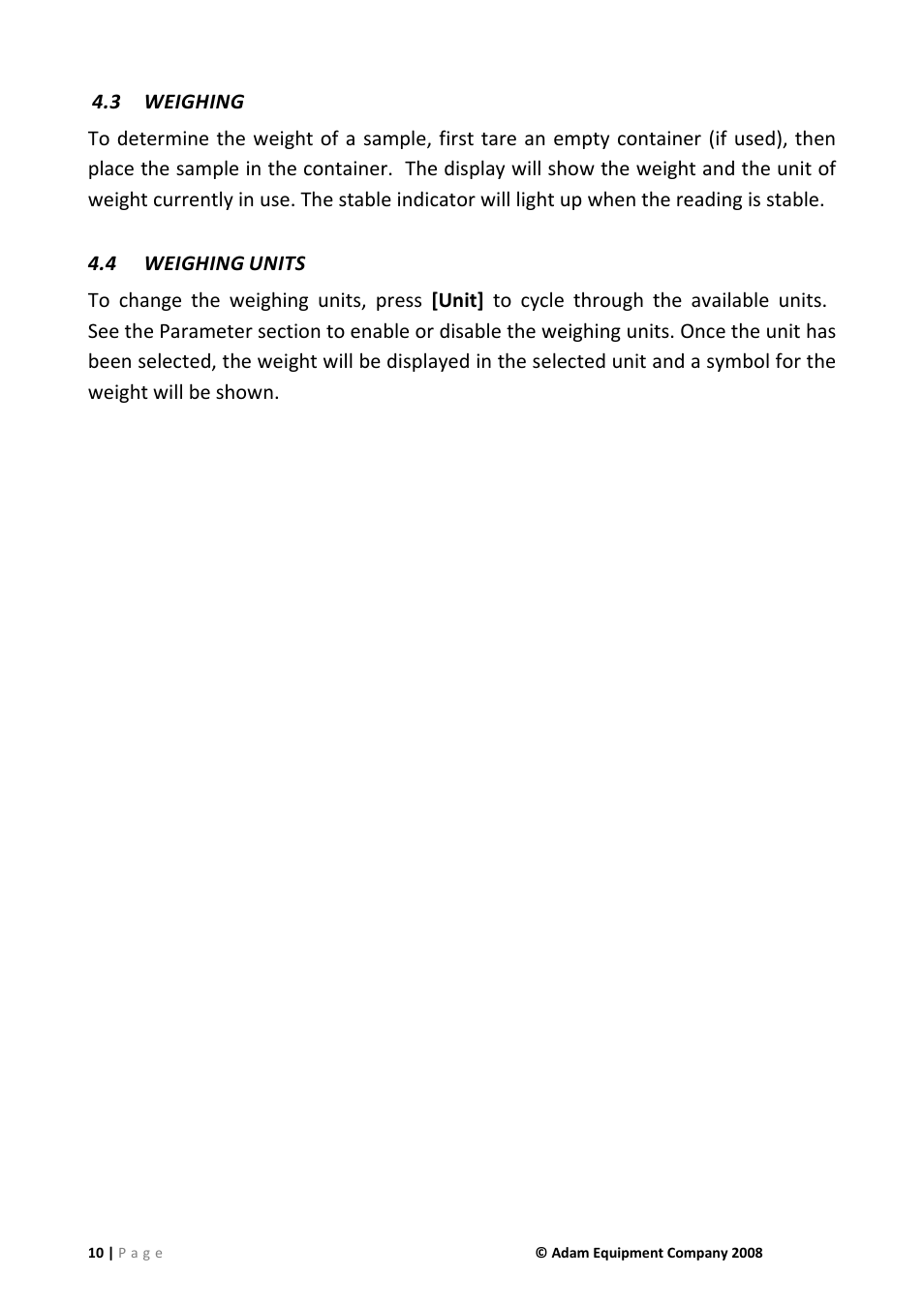 3 weighing, 4 weighing units, Weighing | Weighing units | Nova-Tech CQT Series User Manual | Page 10 / 20