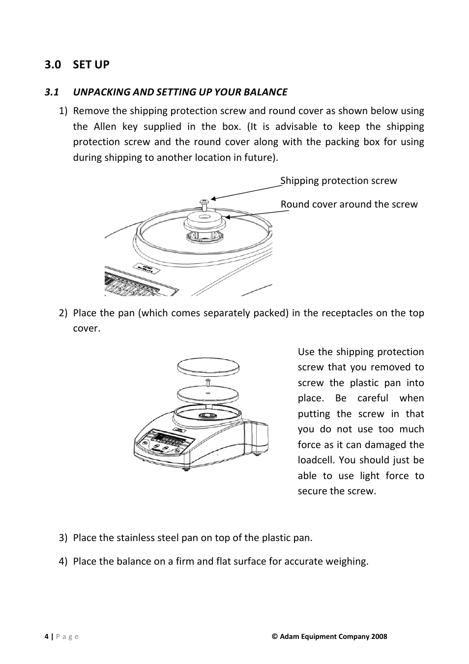 0 set up, 1 unpacking and setting up your balance, Set up | Unpacking and setting up your balance, 0 set | Nova-Tech CQT Series User Manual | Page 4 / 20