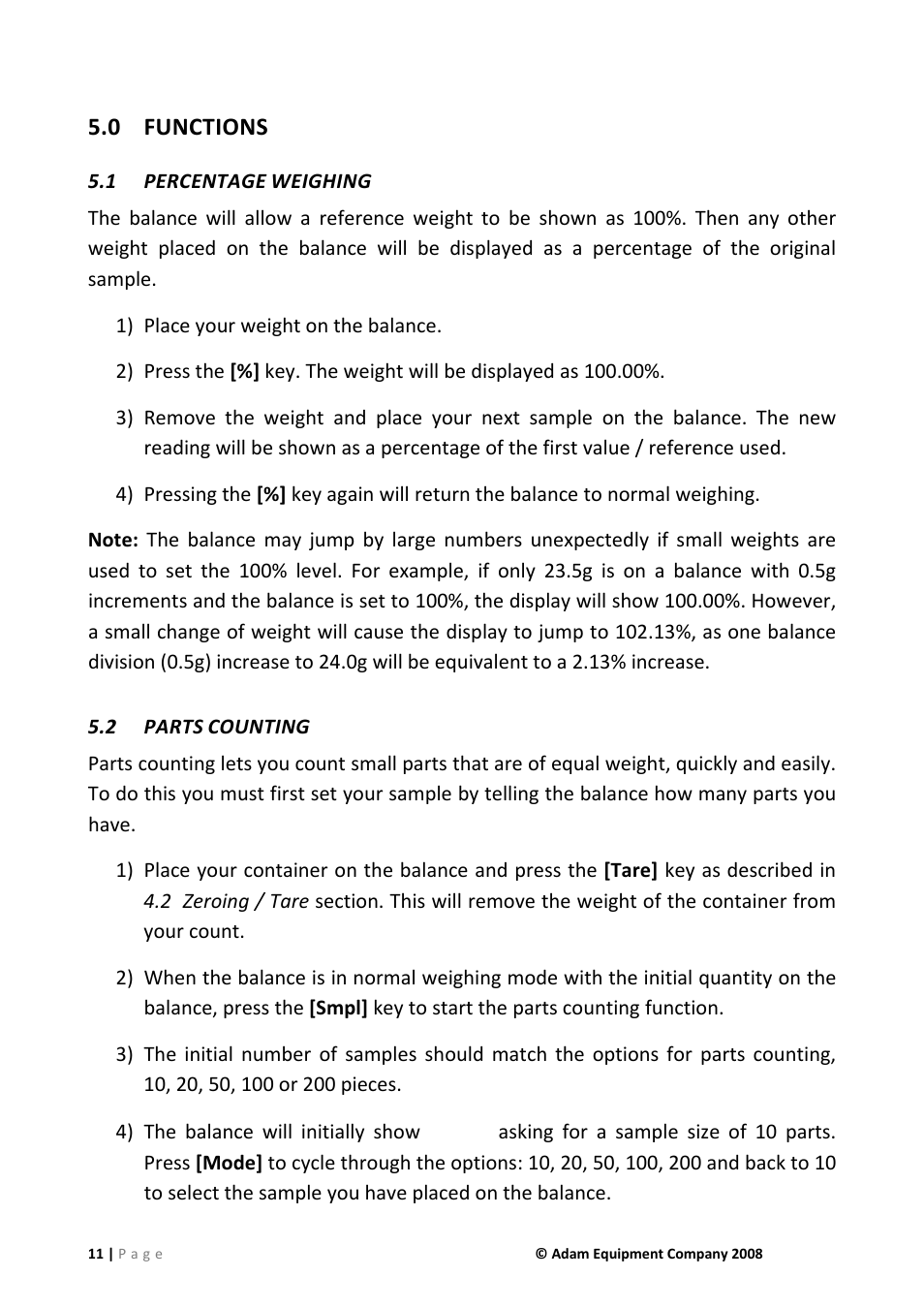 0 functions, 1 percentage weighing, 2 parts counting | Functions, Percentage weighing, Parts counting | Nova-Tech IHS 2a User Manual | Page 11 / 28