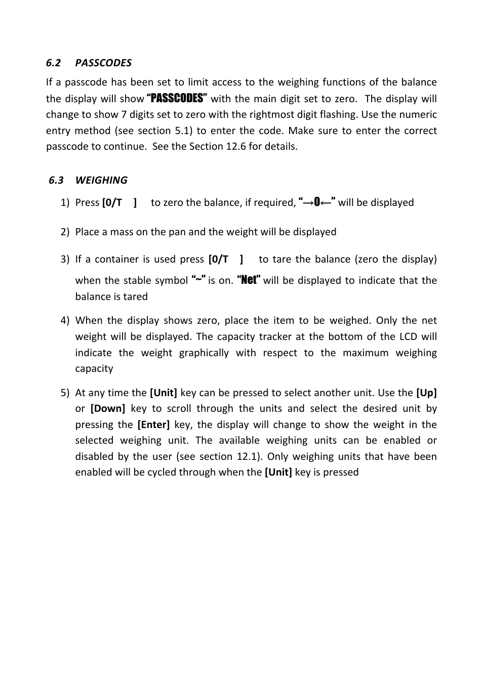 2 passcodes, 3 weighing, Passcodes | Weighing | Nova-Tech PGL Series User Manual | Page 13 / 40