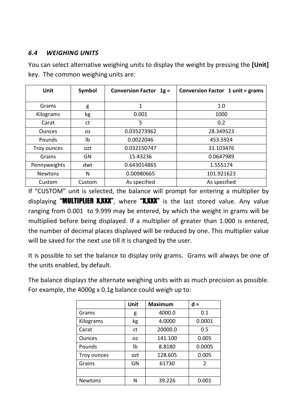 4 weighing units, Weighing units | Nova-Tech PGL Series User Manual | Page 14 / 40