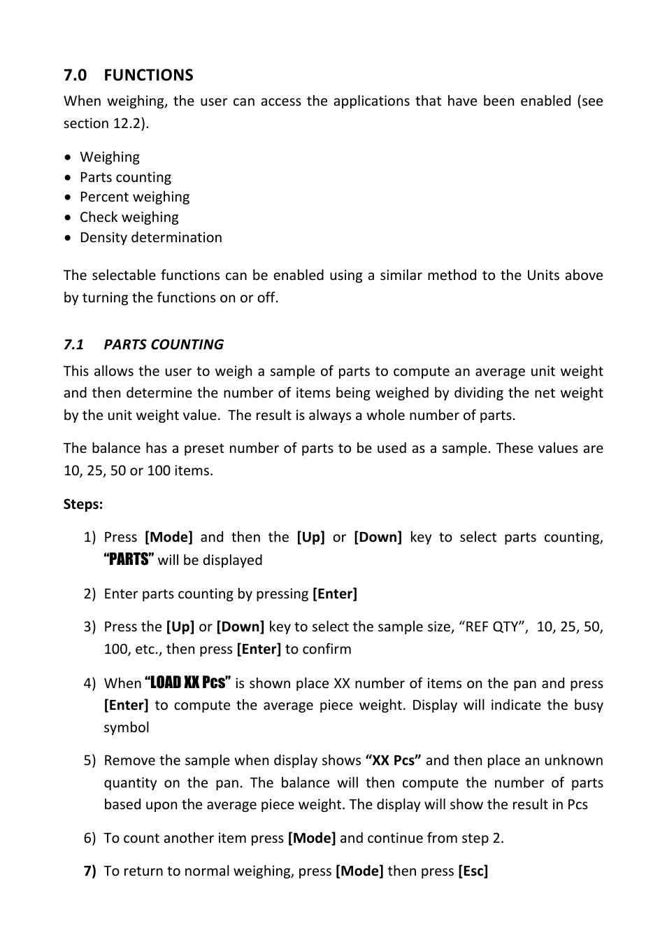 0 functions, 1 parts counting, Functions | Parts counting | Nova-Tech PGL Series User Manual | Page 15 / 40