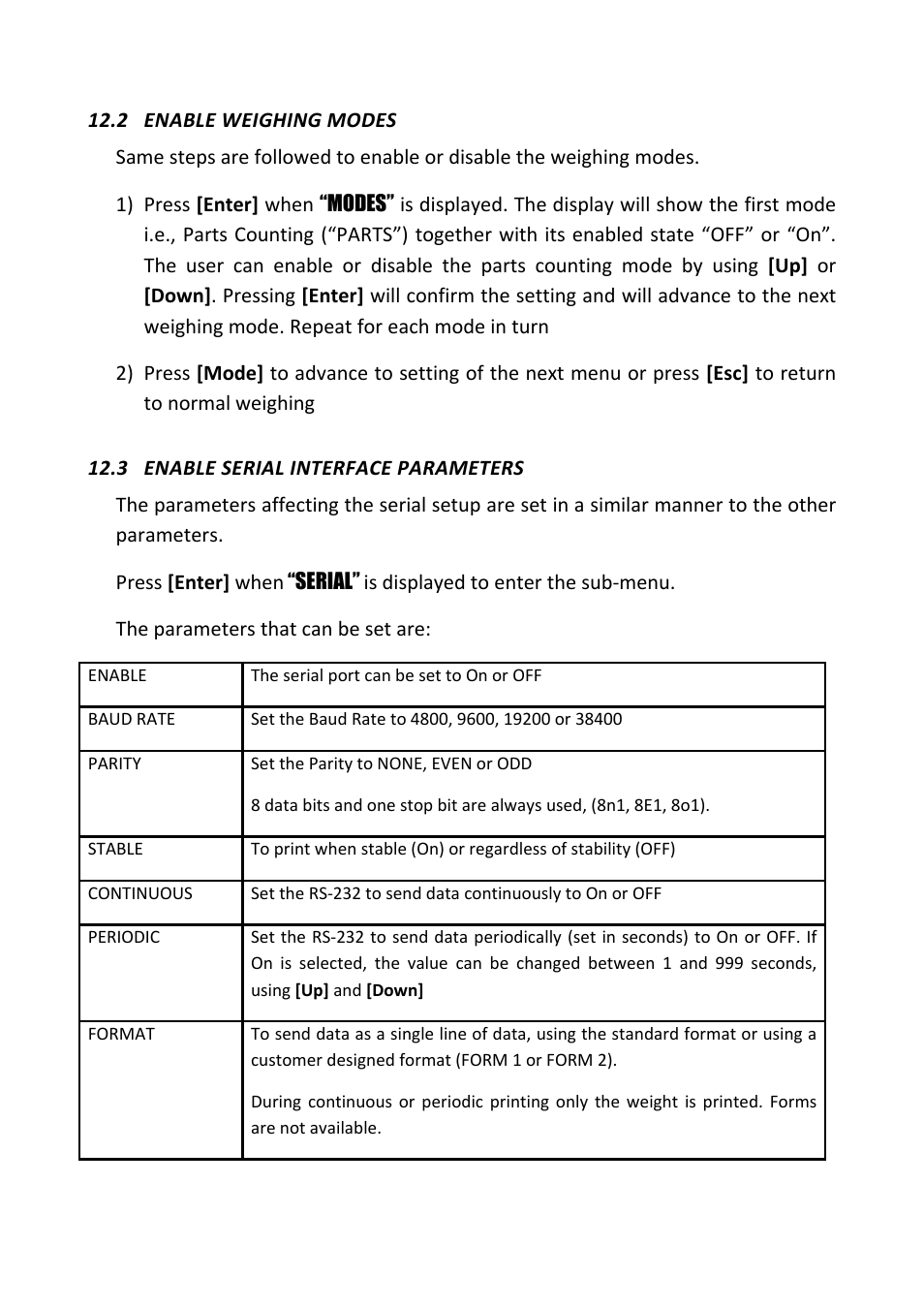 2 enable weighing modes, 3 enable serial interface parameters, Enable weighing modes | Enable serial interface parameters | Nova-Tech PGL Series User Manual | Page 31 / 40