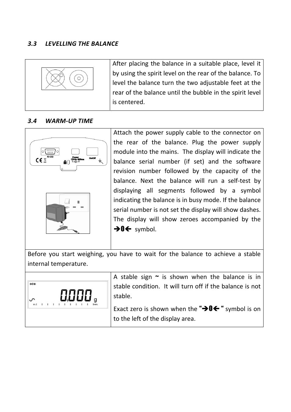 3 levelling the balance, 4 warm-up time, Levelling the balance | Warm-up time | Nova-Tech PGL Series User Manual | Page 7 / 40