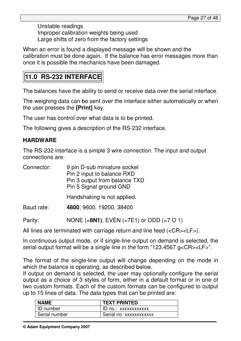 0 rs-232 interface | Nova-Tech PW Series User Manual | Page 27 / 48