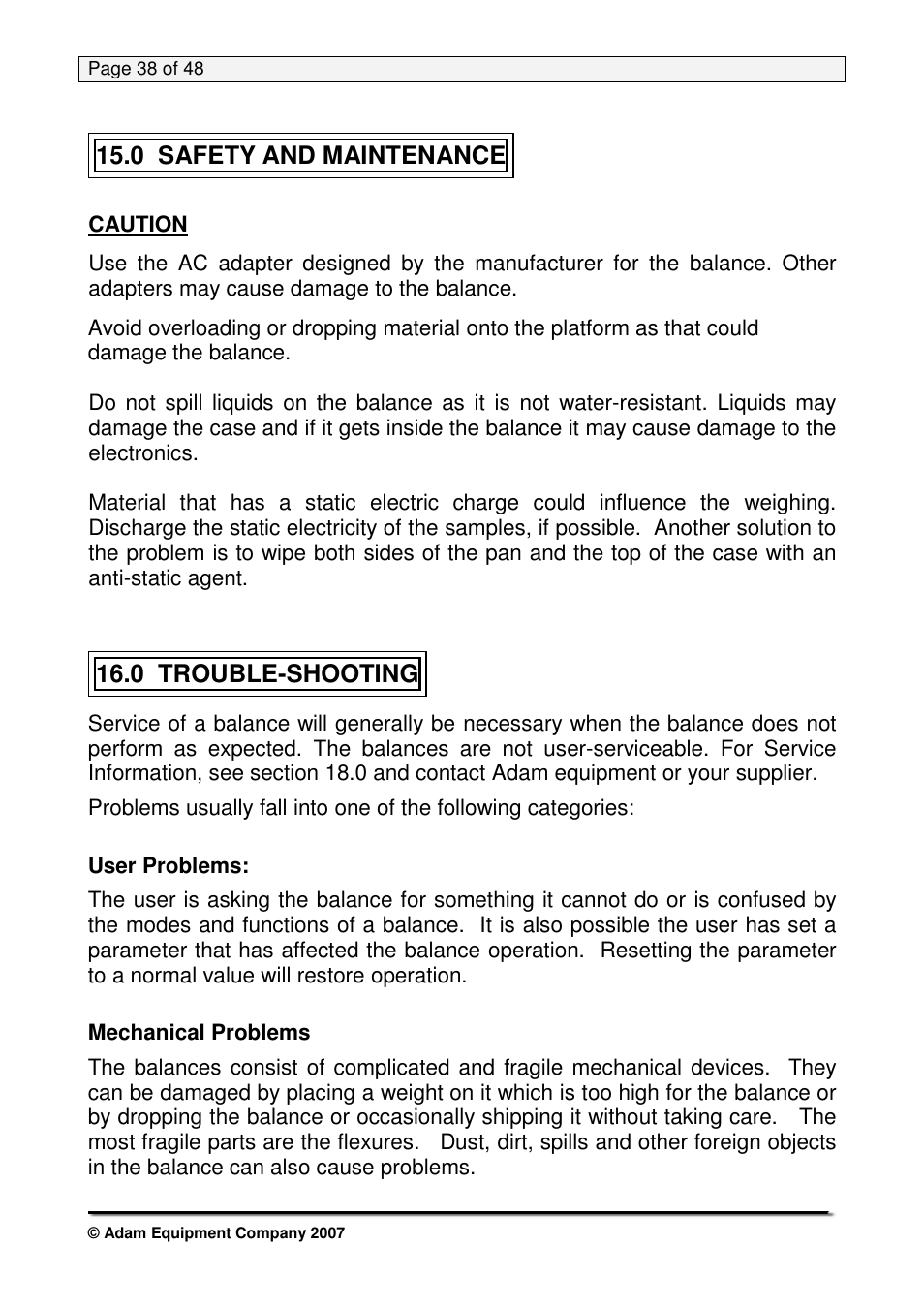 0 safety and maintenance, 0 trouble-shooting | Nova-Tech PW Series User Manual | Page 38 / 48