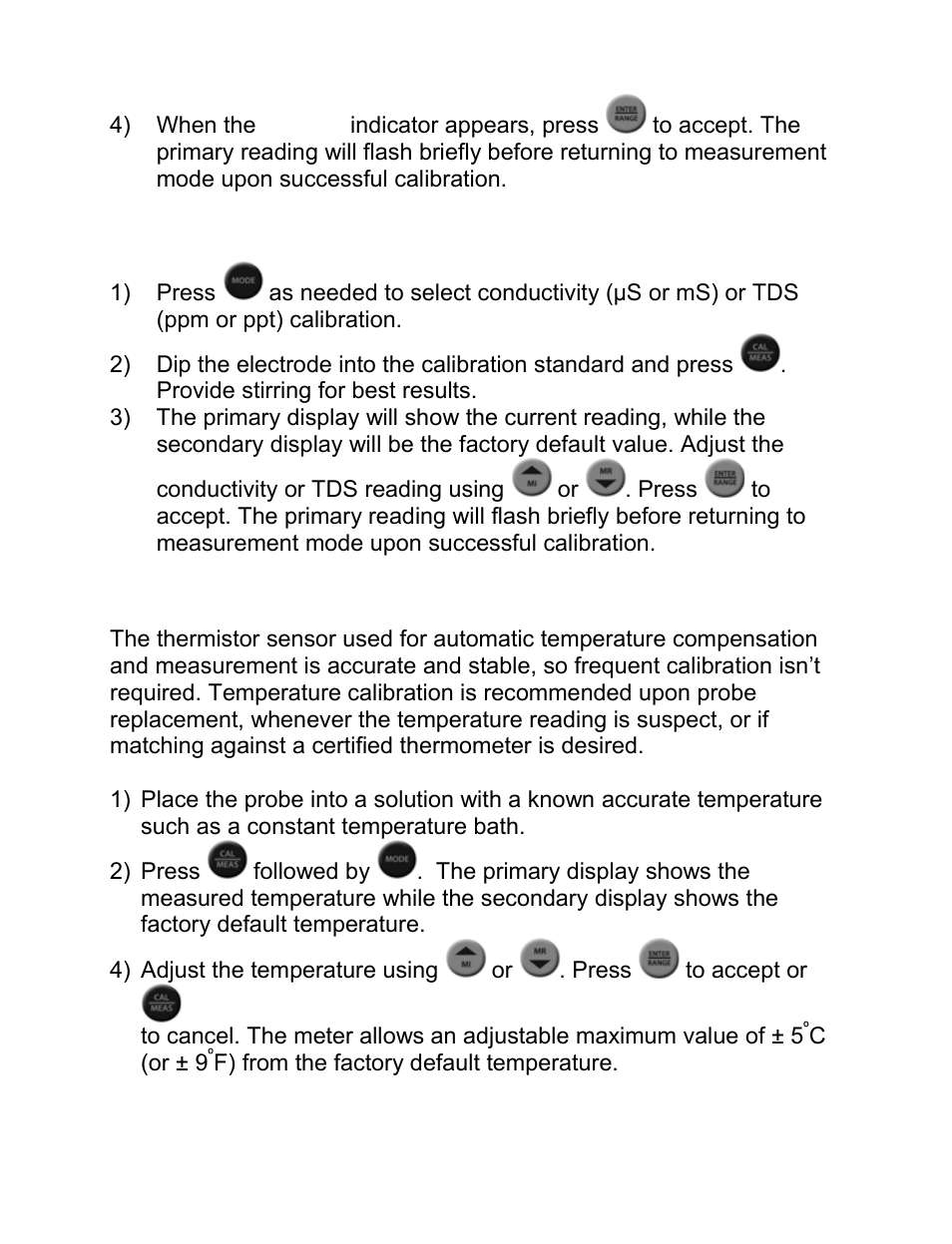 5 manual conductivity & tds calibration procedure, 6 temperature calibration, Manual conductivity & tds calibration procedure | Temperature calibration | Nova-Tech pH-CON 700 User Manual | Page 14 / 32