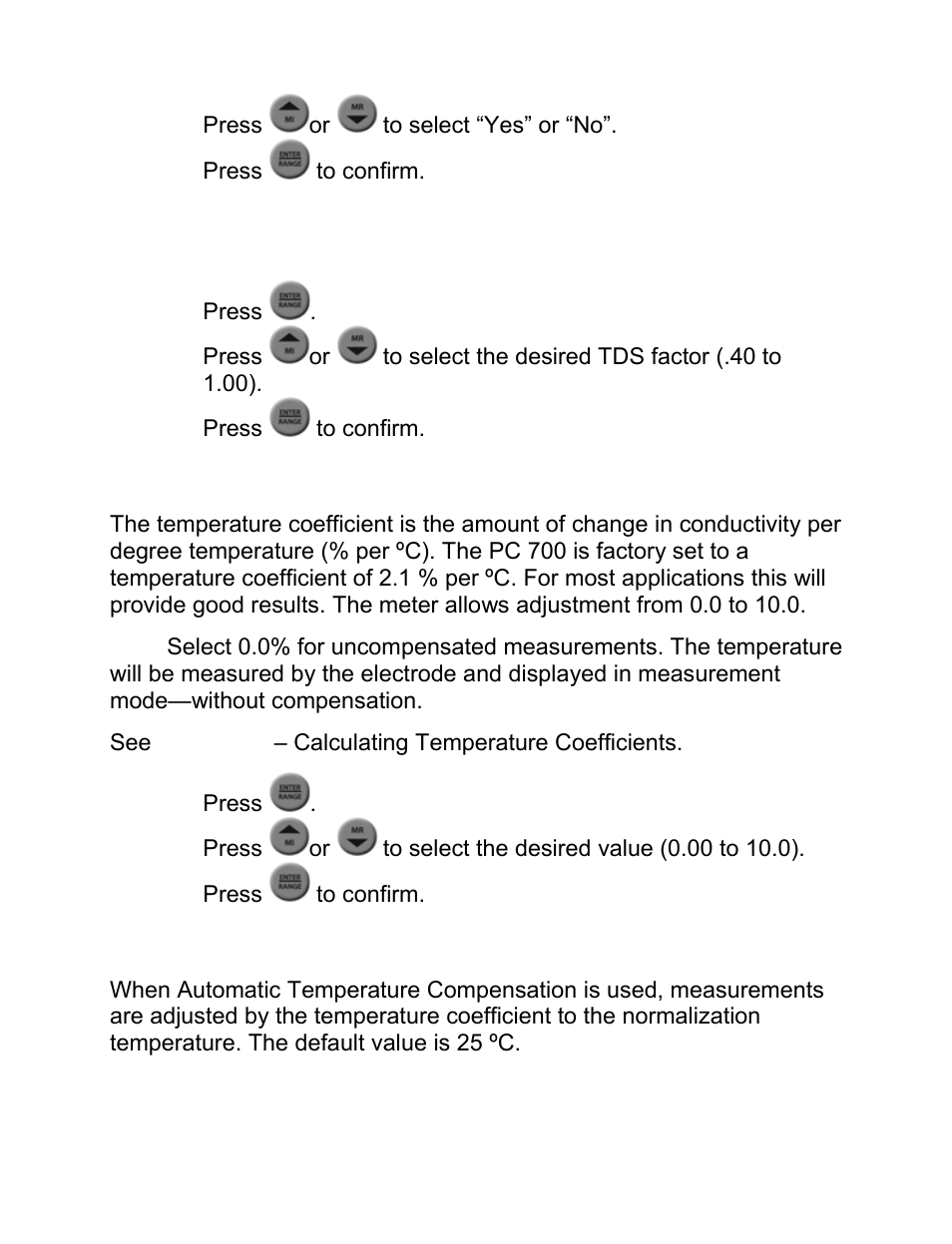 8 3.4 tds (tds factor)—con & tds only, 4 tds (tds factor)—con & tds only, 5 t.co (temperature coefficient)—con & tds only | Nova-Tech pH-CON 700 User Manual | Page 19 / 32