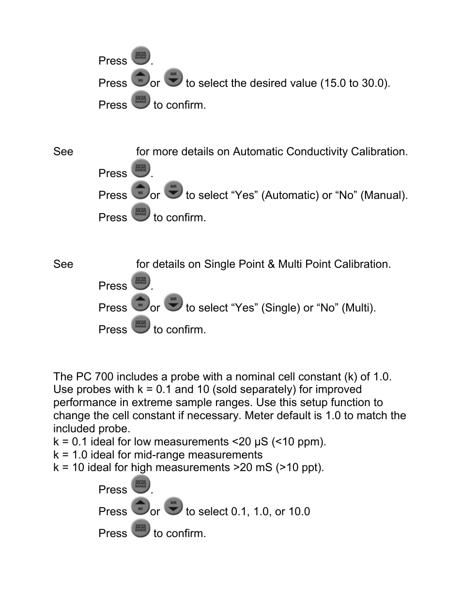 13 3.8 cell (nominal cell constant)—con & tds only, 8 spc (single point calibration)—con & tds only, 8 cell (nominal cell constant)—con & tds only | Nova-Tech pH-CON 700 User Manual | Page 20 / 32